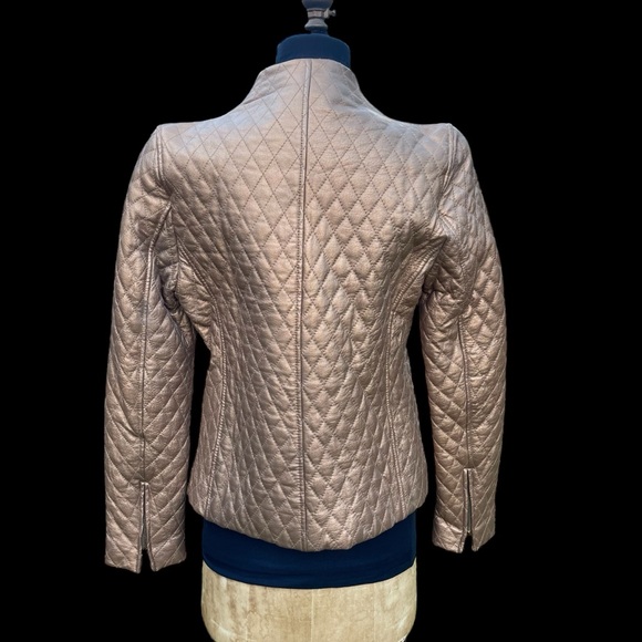 NEW Vintage 80s 90s Blushe Impressions Gold Quilted Leather Zipper Jacket w/belt - Picture 8 of 14